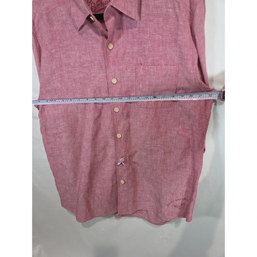 Tommy Bahama 100% Linen Mens Medium Button Up Long Sleeve Red Beach Island Relax
